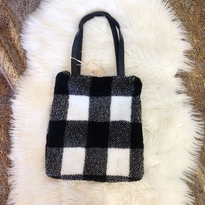 White Buffalo Plaid Sherpa Shoulder Bag Purse